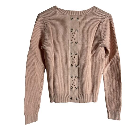 Cabi 3357 Blush Pink Ribbed Knit Lace Up Button Front Cardigan Sweater Size S - Picture 11 of 13
